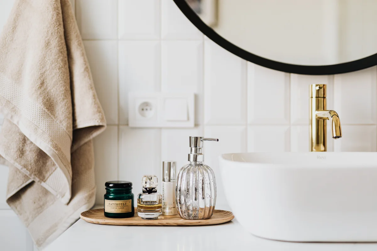 Everyday skincare essentials on a bathroom counter