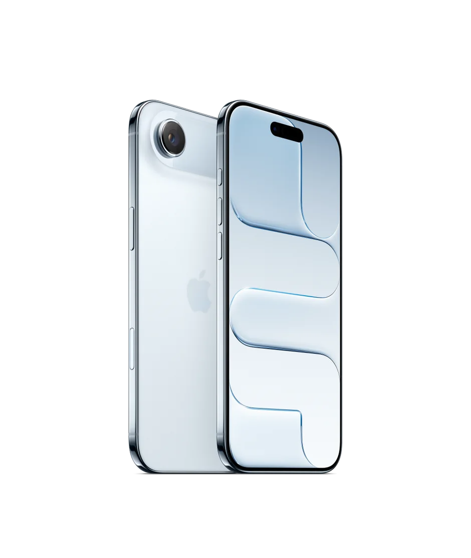 iPhone Air in Sky Blue — back and front view