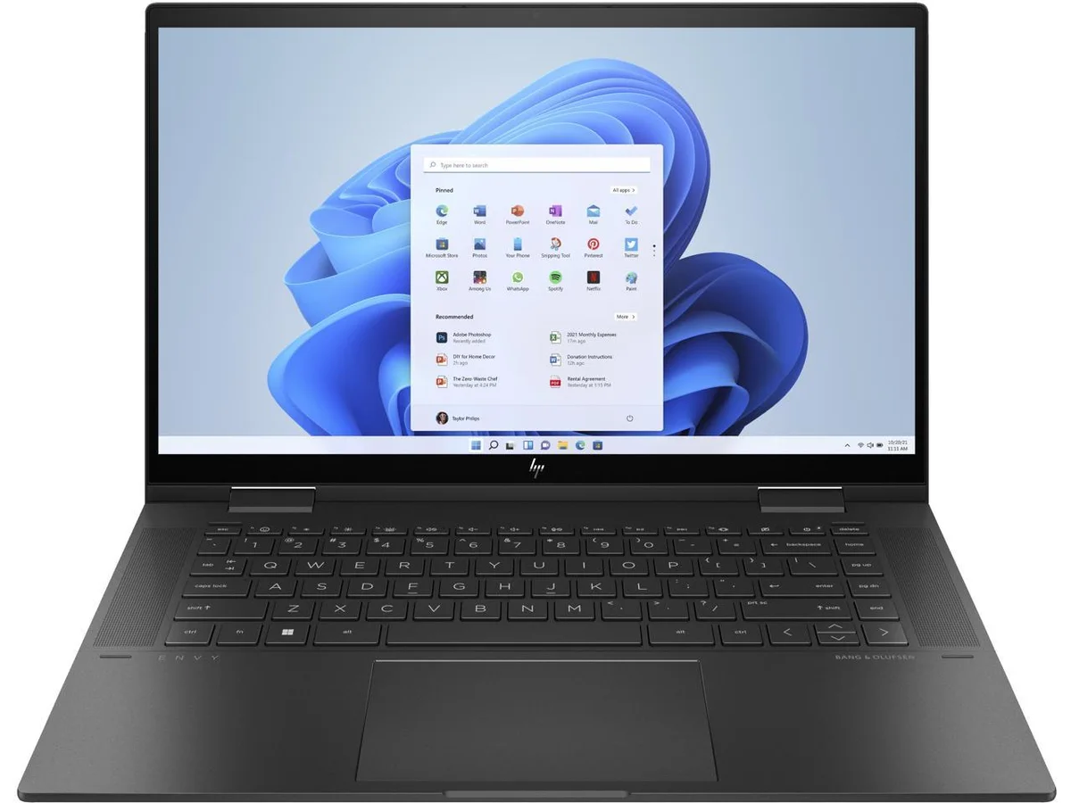 HP Envy x360 in laptop mode, front view — Nightfall Black