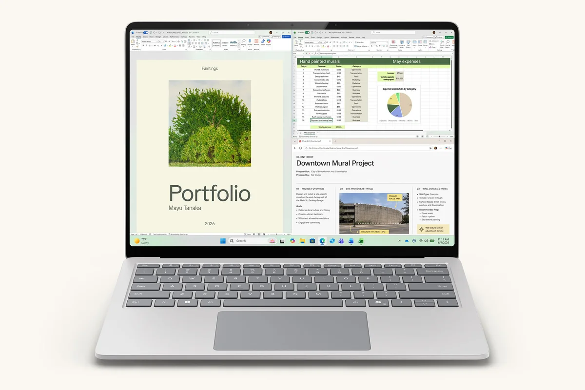 Microsoft Surface Laptop 13.8-inch, 8th Edition, Platinum — front view, screen open