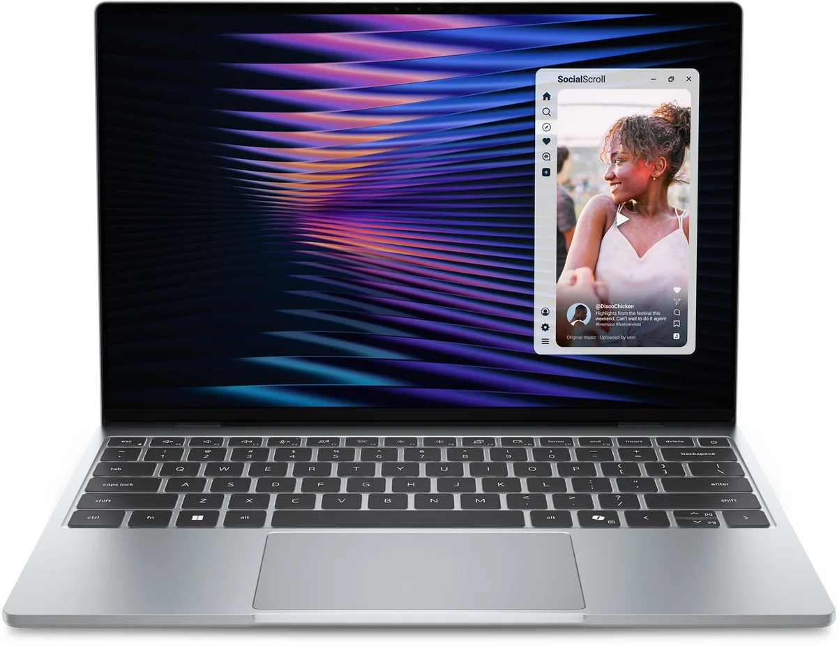 Dell XPS 13 in Sky, open, front view, screen on