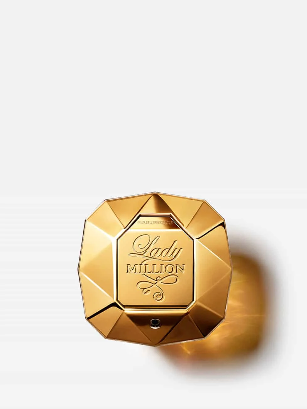 Gold diamond-shaped Lady Million Eau de Parfum bottle — official Rabanne image